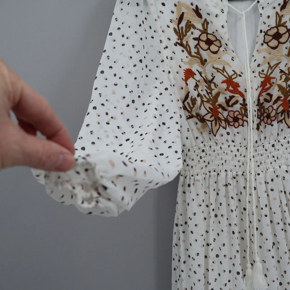 Rustydustty Embroidered Midi Dress Womens S White Boho Bohemian Peasant Tiered - Picture 8 of 15